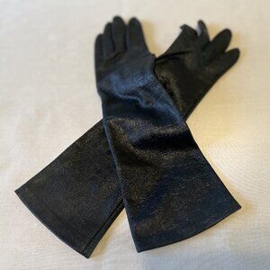 Vtg Women’s S/M Black Stretch Formal 14.5" Long Gloves Alligator Print, Hansen 7